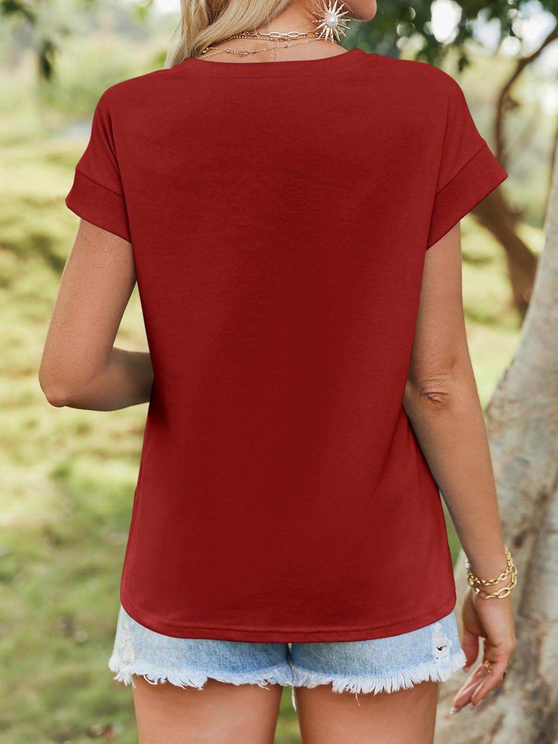 imageTankaneo Womens Summer Cap Sleeve Tank Top Crew Neck Solid Casual Loose Fit Basic Tee ShirtWine Red