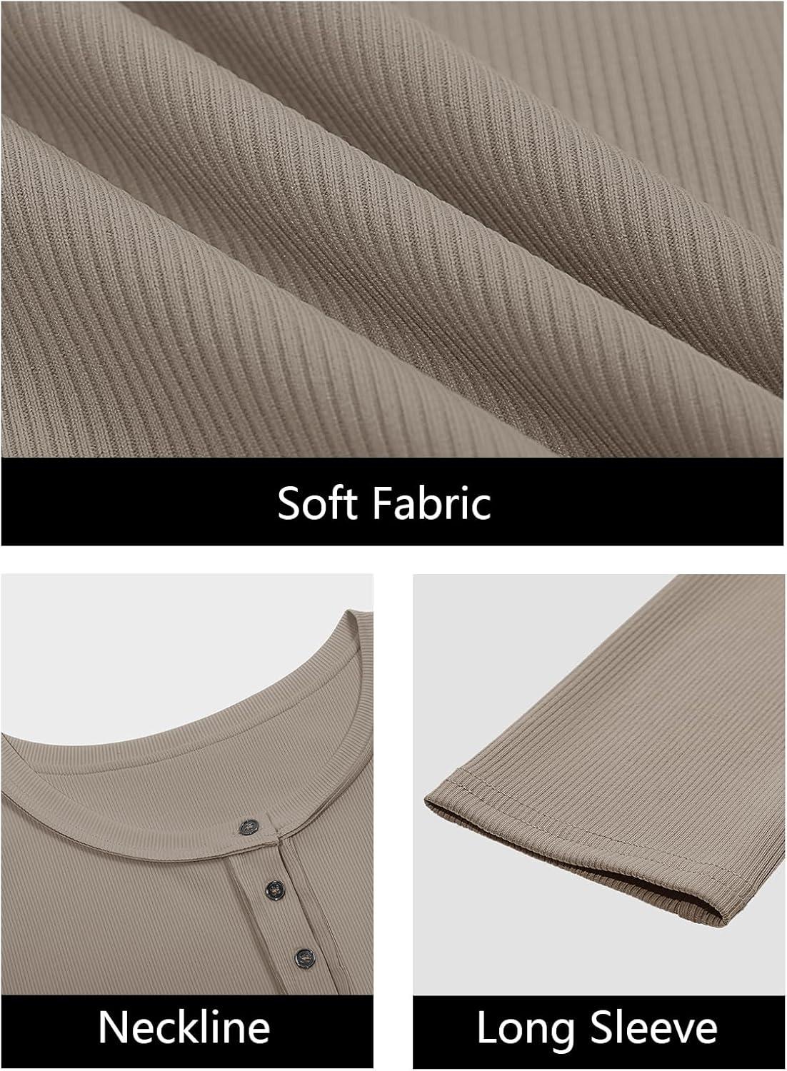 imageWomens Ribbed Knit Henley Shirts Fall Long Sleeve Tops Basic TShirts 2025 Trendy Casual BlousesDark Brown