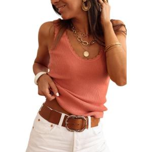 Tankaneo Womens V Neck Tank Tops 2025 Sleeveless Ribbed Knit Shirts Summer Casual Sexy Sweater Vest(Orange)