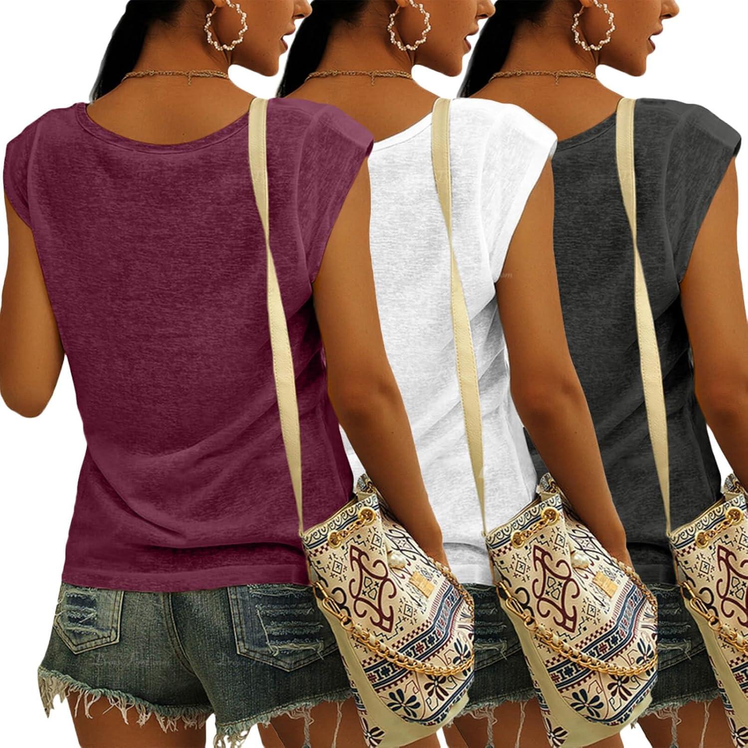 imageTankaneo 3 Pack Womens Cap Sleeve Tops V Neck Loose Fit Tshirts Spring Summer Casual Basic TeesWhite black Grey burgundy