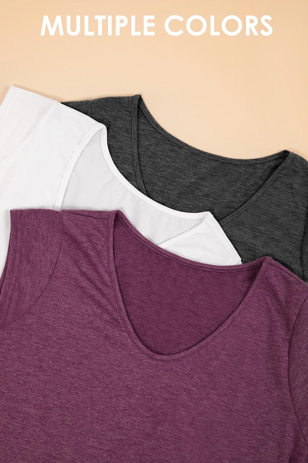 imageTankaneo 3 Pack Womens Cap Sleeve Tops V Neck Loose Fit Tshirts Spring Summer Casual Basic TeesWhite black Grey burgundy