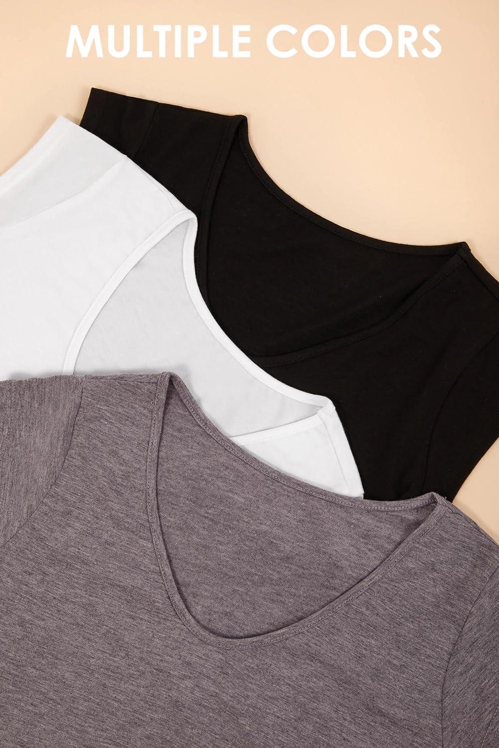 imageTankaneo 3 Pack Womens Cap Sleeve Tops V Neck Loose Fit Tshirts Spring Summer Casual Basic TeesWhite black brown