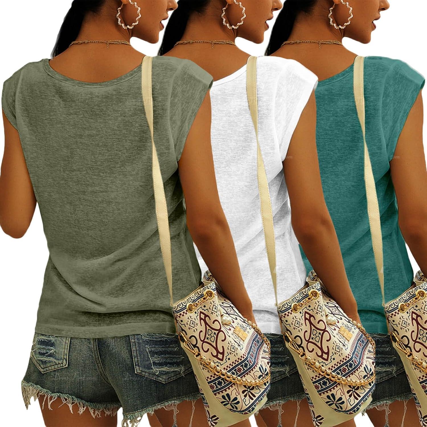 imageTankaneo 3 Pack Womens Cap Sleeve Tops V Neck Loose Fit Tshirts Spring Summer Casual Basic TeesWhite lake Blue army Green