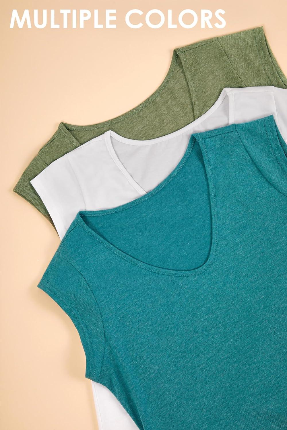 imageTankaneo 3 Pack Womens Cap Sleeve Tops V Neck Loose Fit Tshirts Spring Summer Casual Basic TeesWhite lake Blue army Green