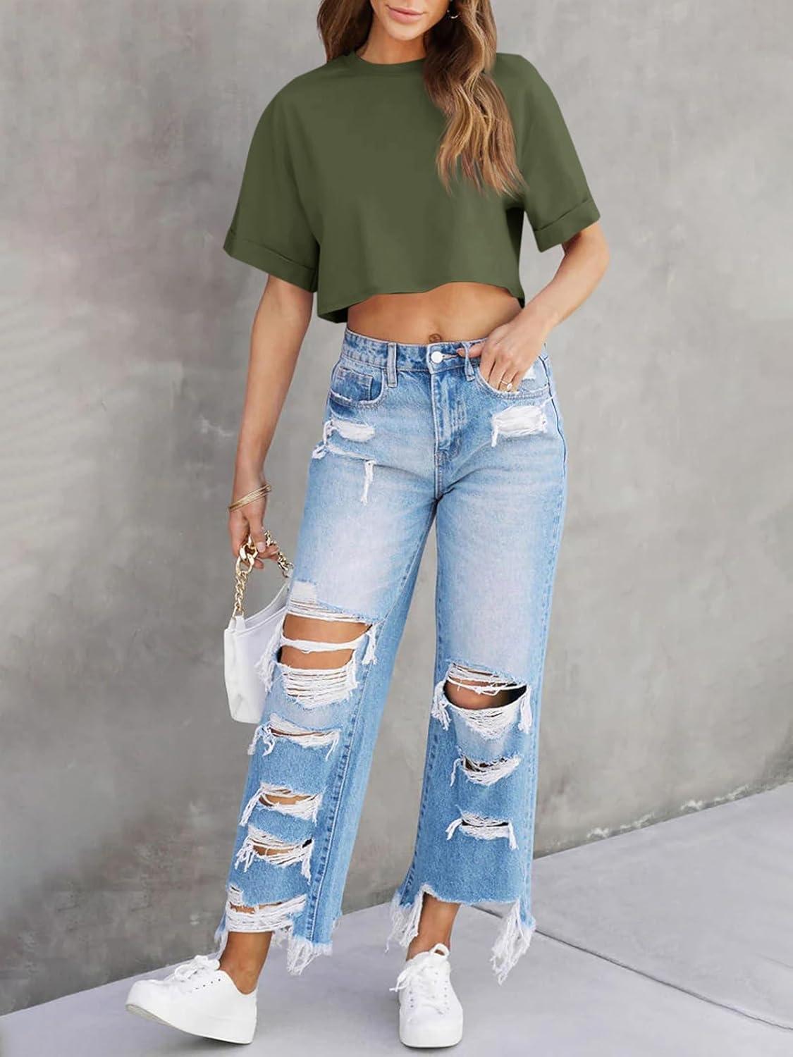 imageTankaneo Women Crop TShirts Half Sleeve Drop Shoulder Cropped Tops Y2K Casual Summer Basic TeesArmy Green