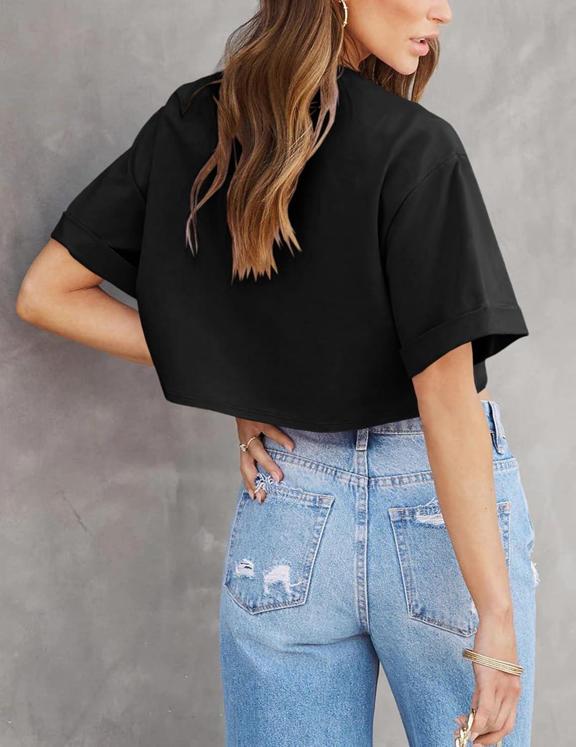 imageTankaneo Women Crop TShirts Half Sleeve Drop Shoulder Cropped Tops Y2K Casual Summer Basic TeesBlack