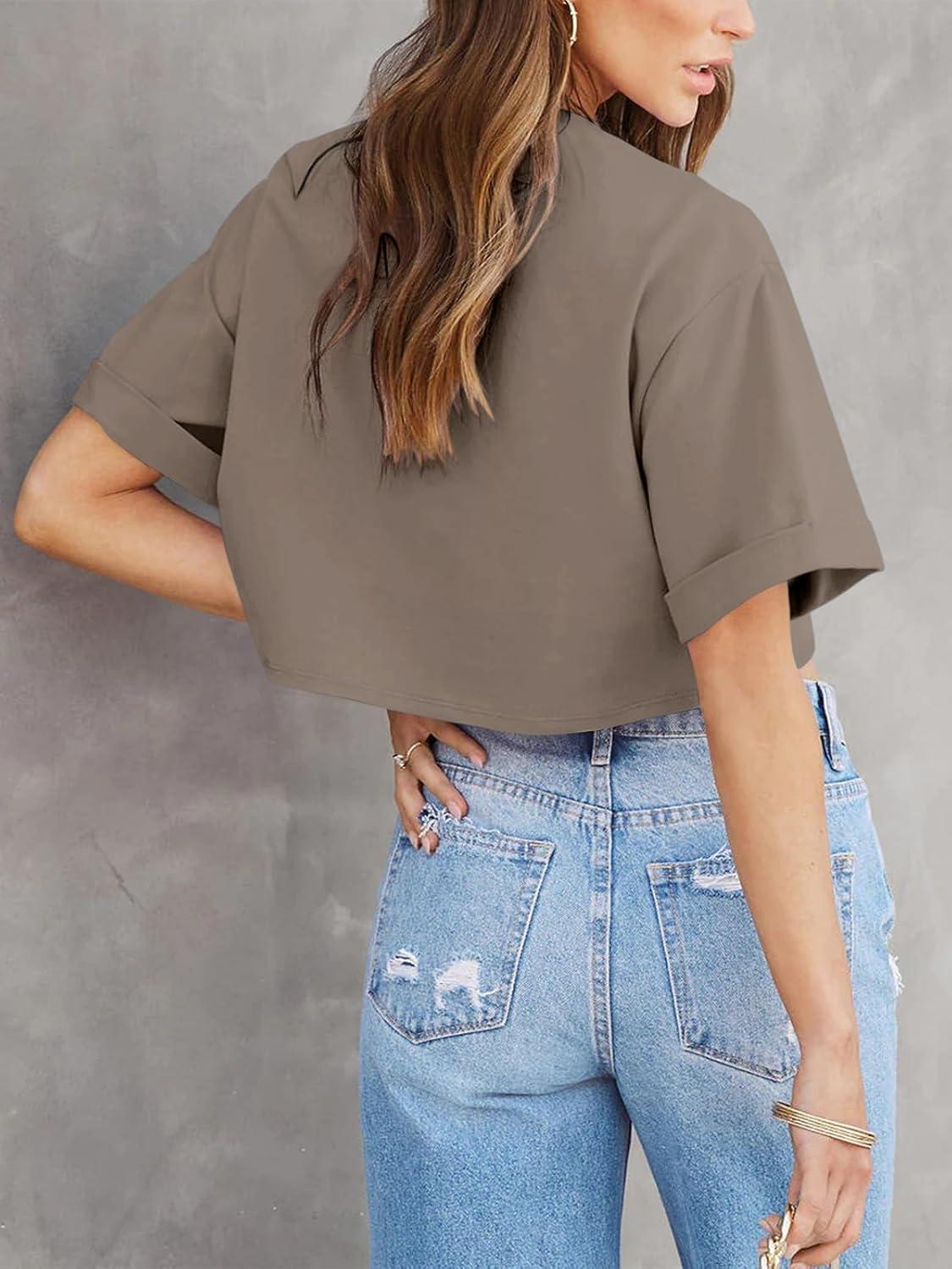 imageTankaneo Women Crop TShirts Half Sleeve Drop Shoulder Cropped Tops Y2K Casual Summer Basic TeesCoffee