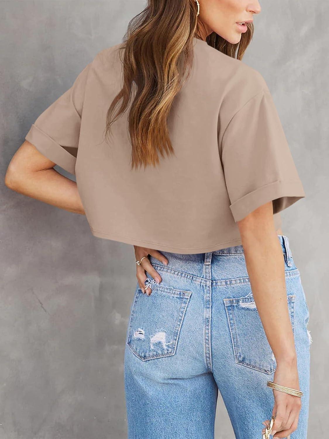 imageTankaneo Women Crop TShirts Half Sleeve Drop Shoulder Cropped Tops Y2K Casual Summer Basic TeesDark Khaki