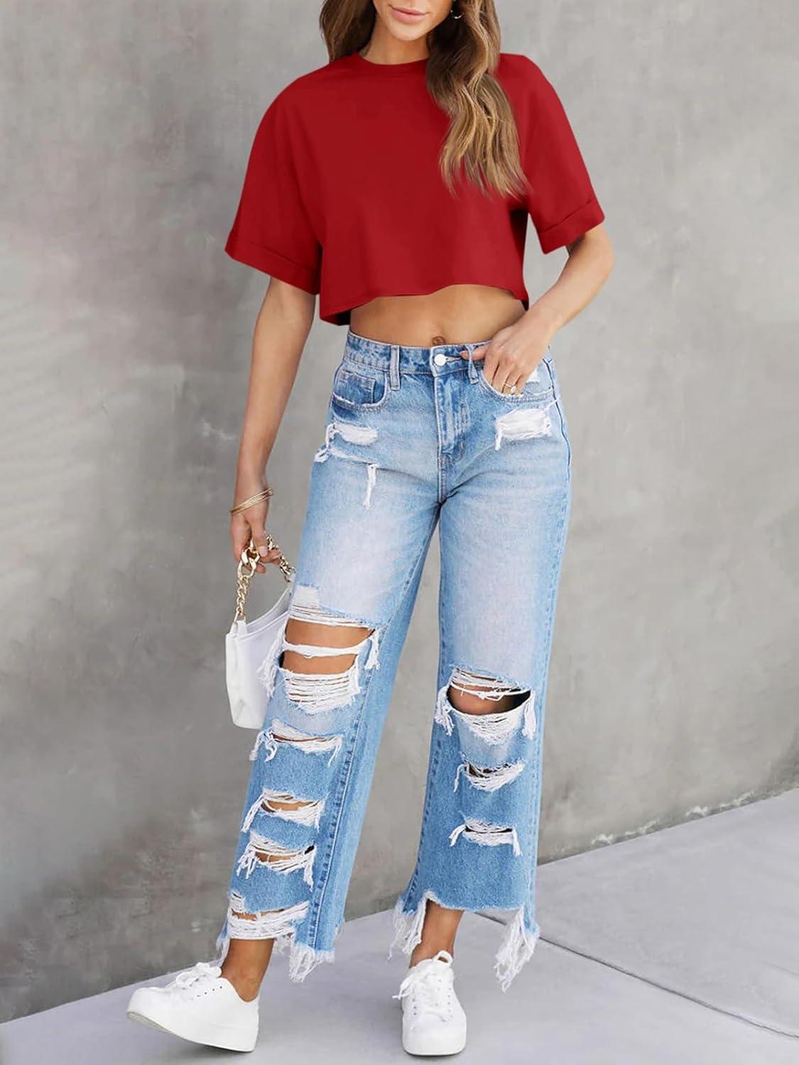 imageTankaneo Women Crop TShirts Half Sleeve Drop Shoulder Cropped Tops Y2K Casual Summer Basic TeesDark Red