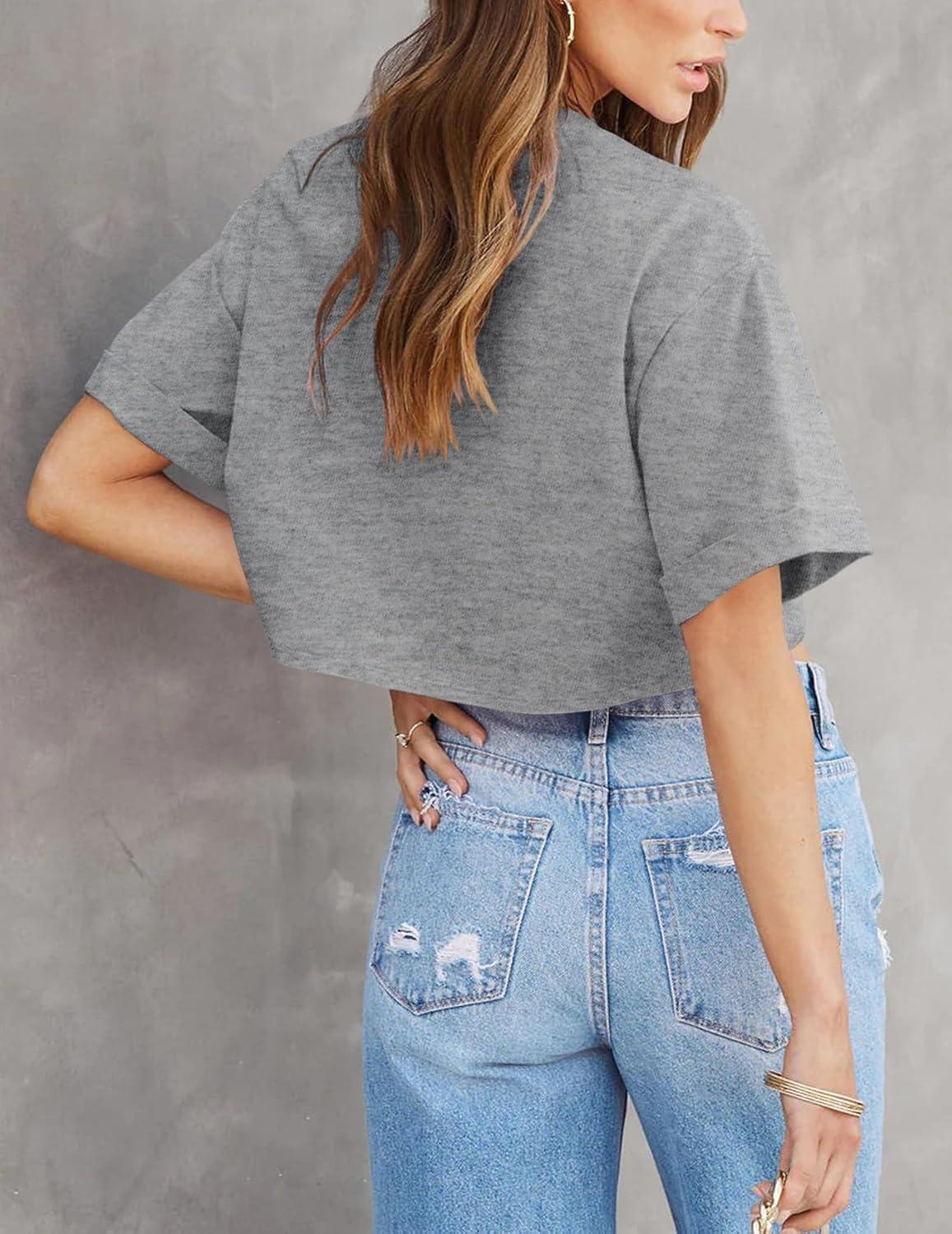 imageTankaneo Women Crop TShirts Half Sleeve Drop Shoulder Cropped Tops Y2K Casual Summer Basic TeesGrey