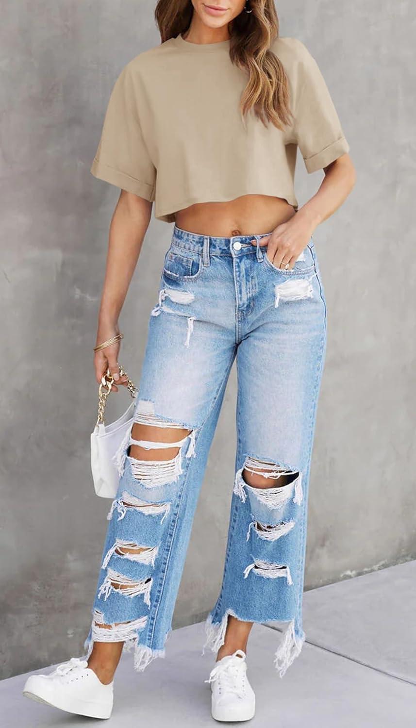 imageTankaneo Women Crop TShirts Half Sleeve Drop Shoulder Cropped Tops Y2K Casual Summer Basic TeesKhaki