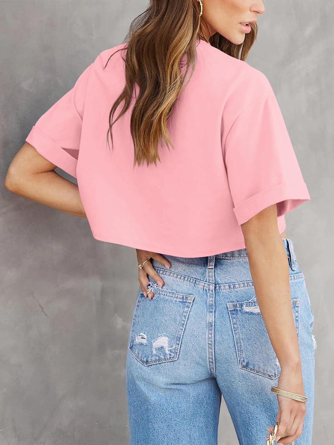 imageTankaneo Women Crop TShirts Half Sleeve Drop Shoulder Cropped Tops Y2K Casual Summer Basic TeesPink