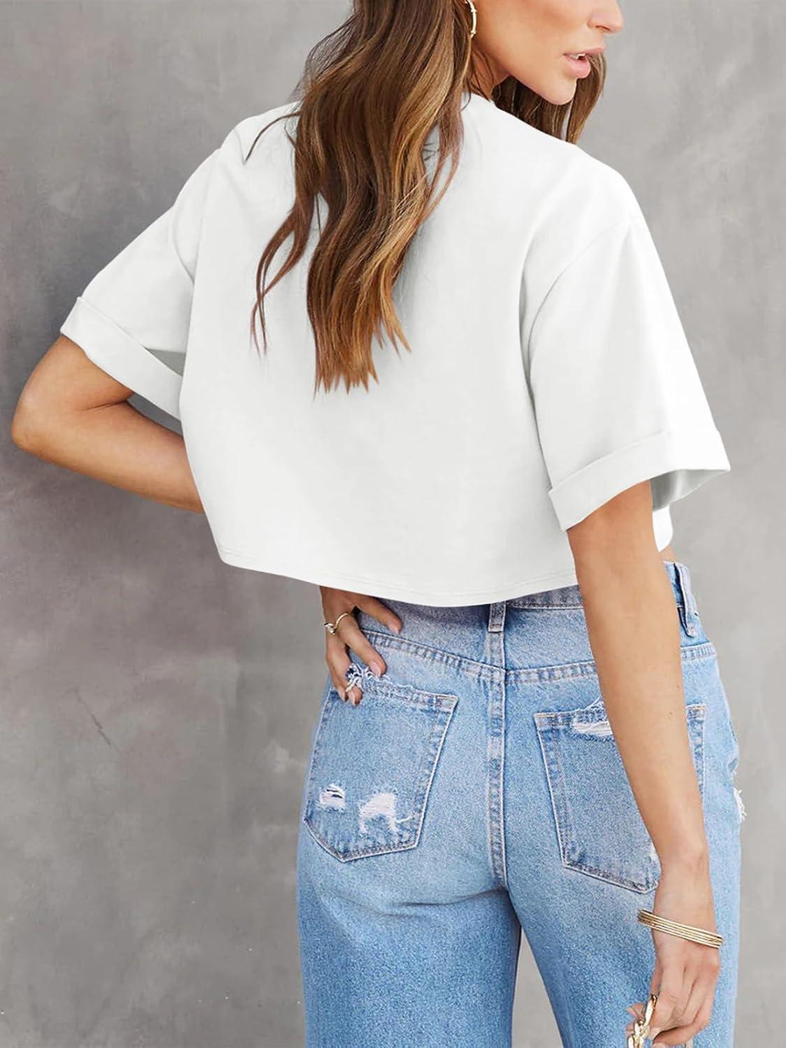 imageTankaneo Women Crop TShirts Half Sleeve Drop Shoulder Cropped Tops Y2K Casual Summer Basic TeesWhite