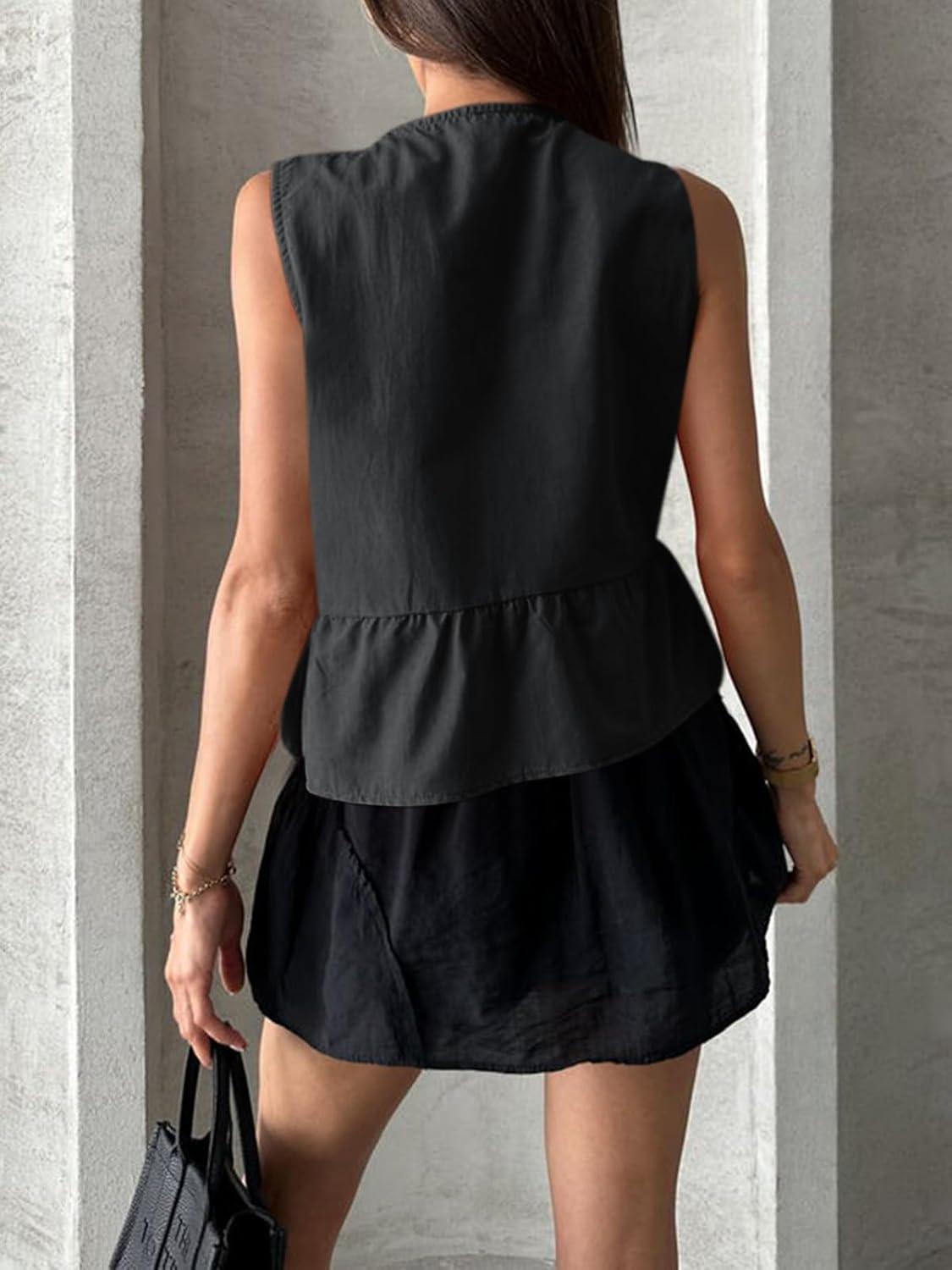 imageTankaneo Womens Bow Peplum Tank Tops Summer Sleeveless Babydoll Cotton Blouses Loose Fit Flowy Casual ShirtsBlack