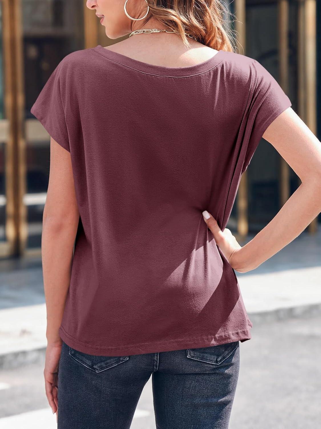 imageTankaneo Womens Cap Sleeve Tops Boat Neck TShirts Summer Casual Loose Fit Basic TeesPurple