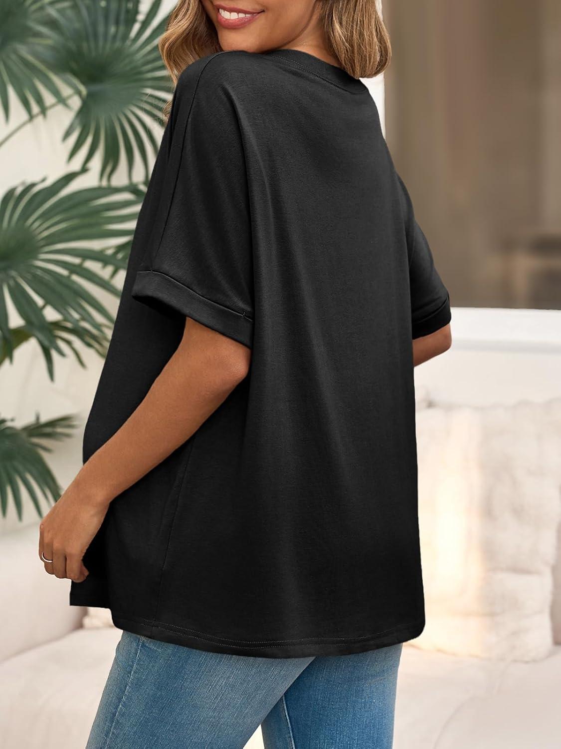 imageTankaneo Womens Maternity T Shirts Oversized Short Sleeve Tunic Tops Casual Summer Loose Fit Crewneck Pregnancy ClothesBlack