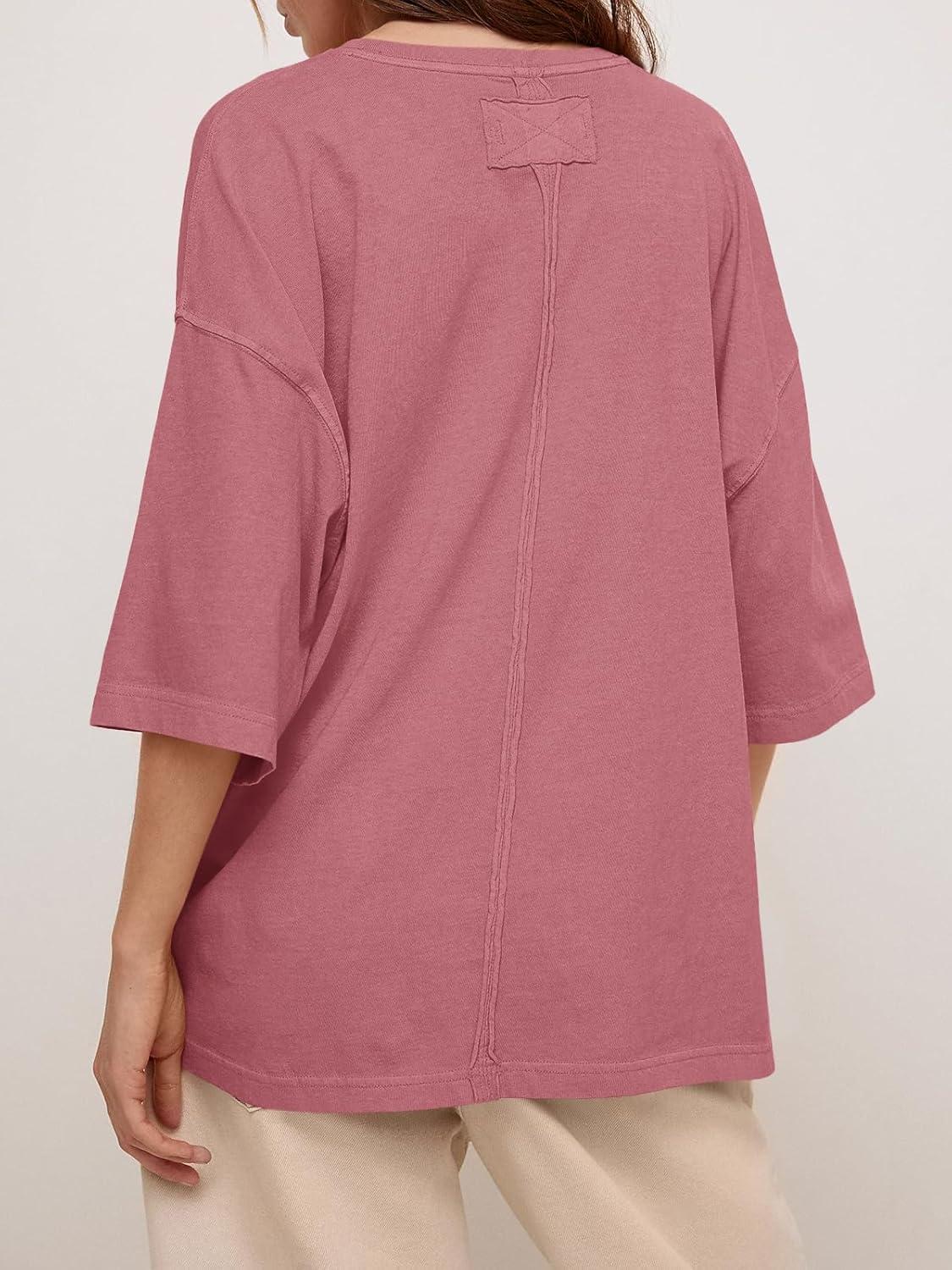 imageTankaneo Womens Oversized Half Sleeve TShirts Summer Casual Crew Neck Tunic Tops Loose Fit Boxy Basic TeesBean Paste Color