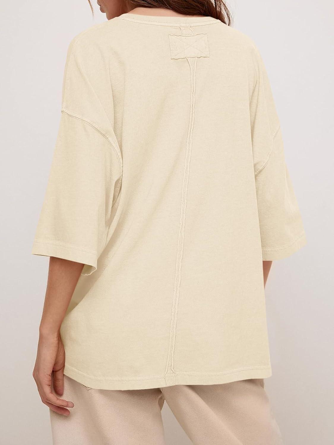 imageTankaneo Womens Oversized Half Sleeve TShirts Summer Casual Crew Neck Tunic Tops Loose Fit Boxy Basic TeesBeige