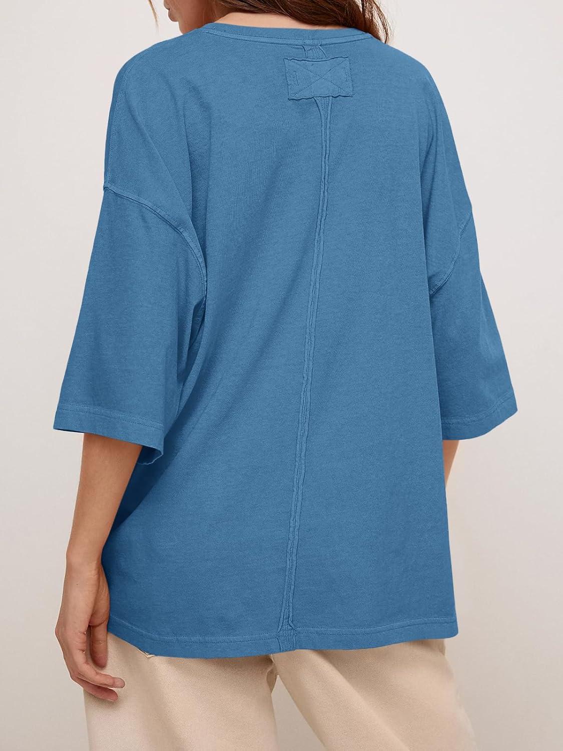 imageTankaneo Womens Oversized Half Sleeve TShirts Summer Casual Crew Neck Tunic Tops Loose Fit Boxy Basic TeesBlue