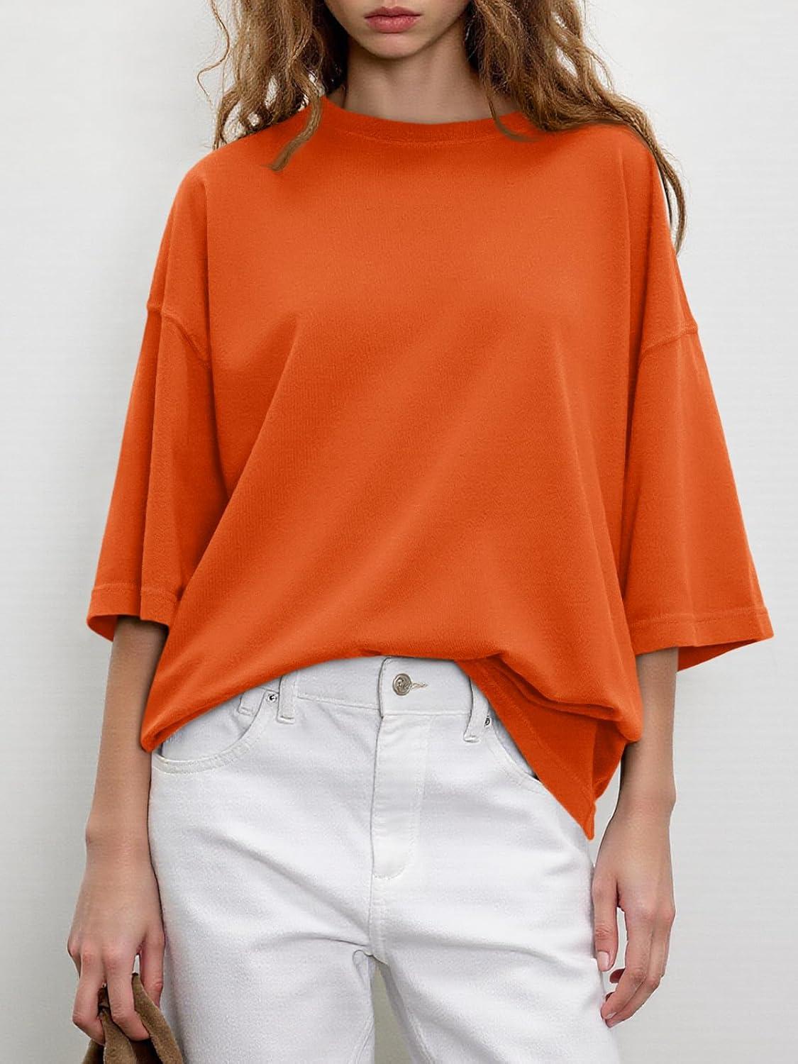 imageTankaneo Womens Oversized Half Sleeve TShirts Summer Casual Crew Neck Tunic Tops Loose Fit Boxy Basic TeesBrick Red