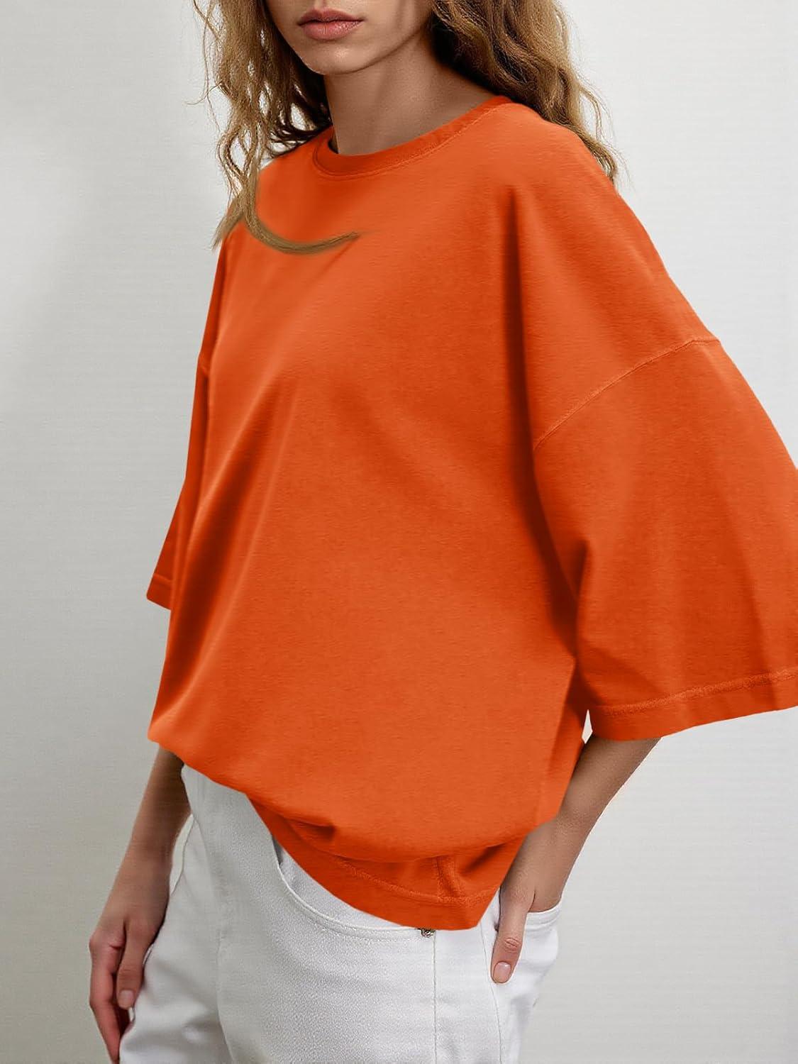 imageTankaneo Womens Oversized Half Sleeve TShirts Summer Casual Crew Neck Tunic Tops Loose Fit Boxy Basic TeesBrick Red