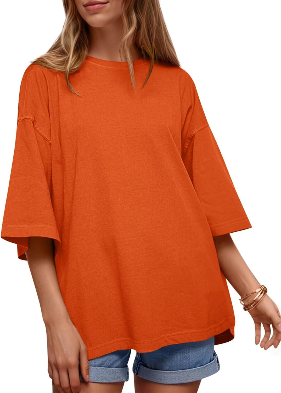 imageTankaneo Womens Oversized Half Sleeve TShirts Summer Casual Crew Neck Tunic Tops Loose Fit Boxy Basic TeesBrick Red
