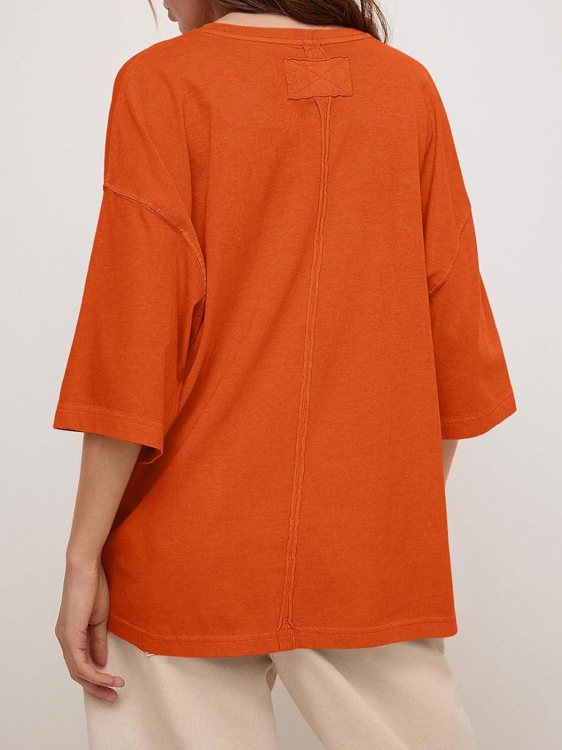 imageTankaneo Womens Oversized Half Sleeve TShirts Summer Casual Crew Neck Tunic Tops Loose Fit Boxy Basic TeesBrick Red