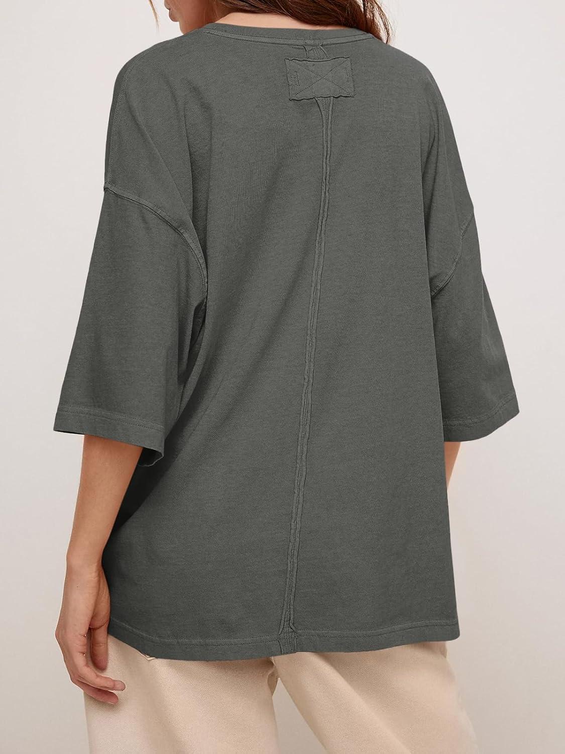 imageTankaneo Womens Oversized Half Sleeve TShirts Summer Casual Crew Neck Tunic Tops Loose Fit Boxy Basic TeesDark Grey