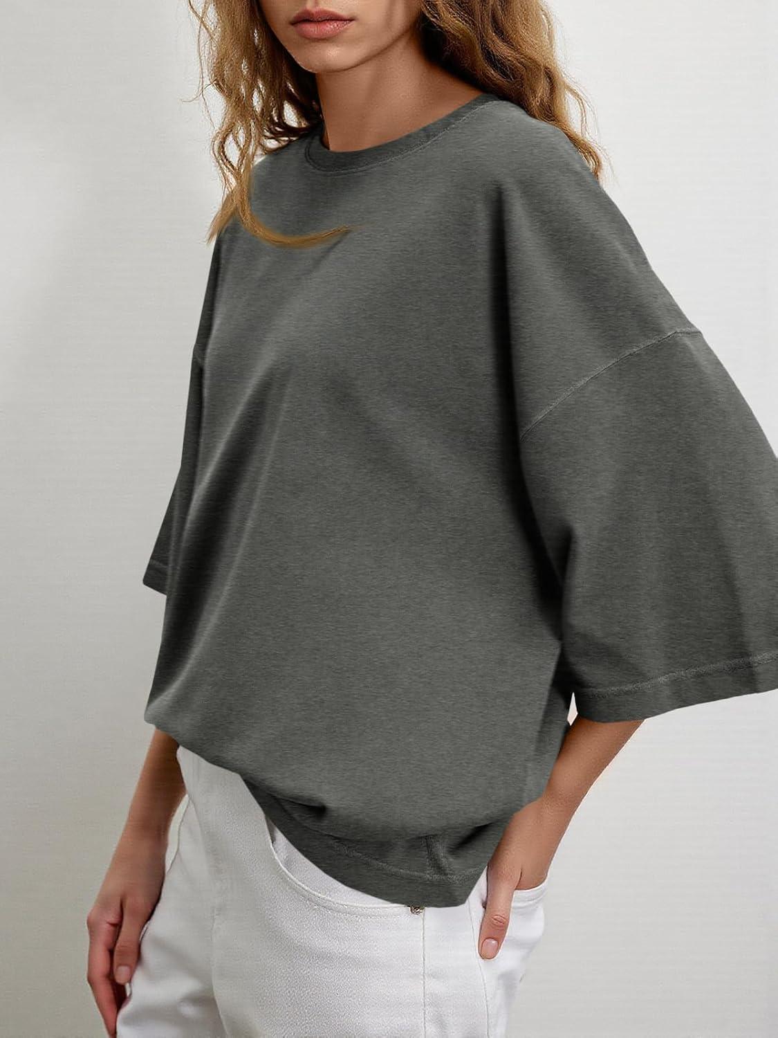 imageTankaneo Womens Oversized Half Sleeve TShirts Summer Casual Crew Neck Tunic Tops Loose Fit Boxy Basic TeesDark Grey