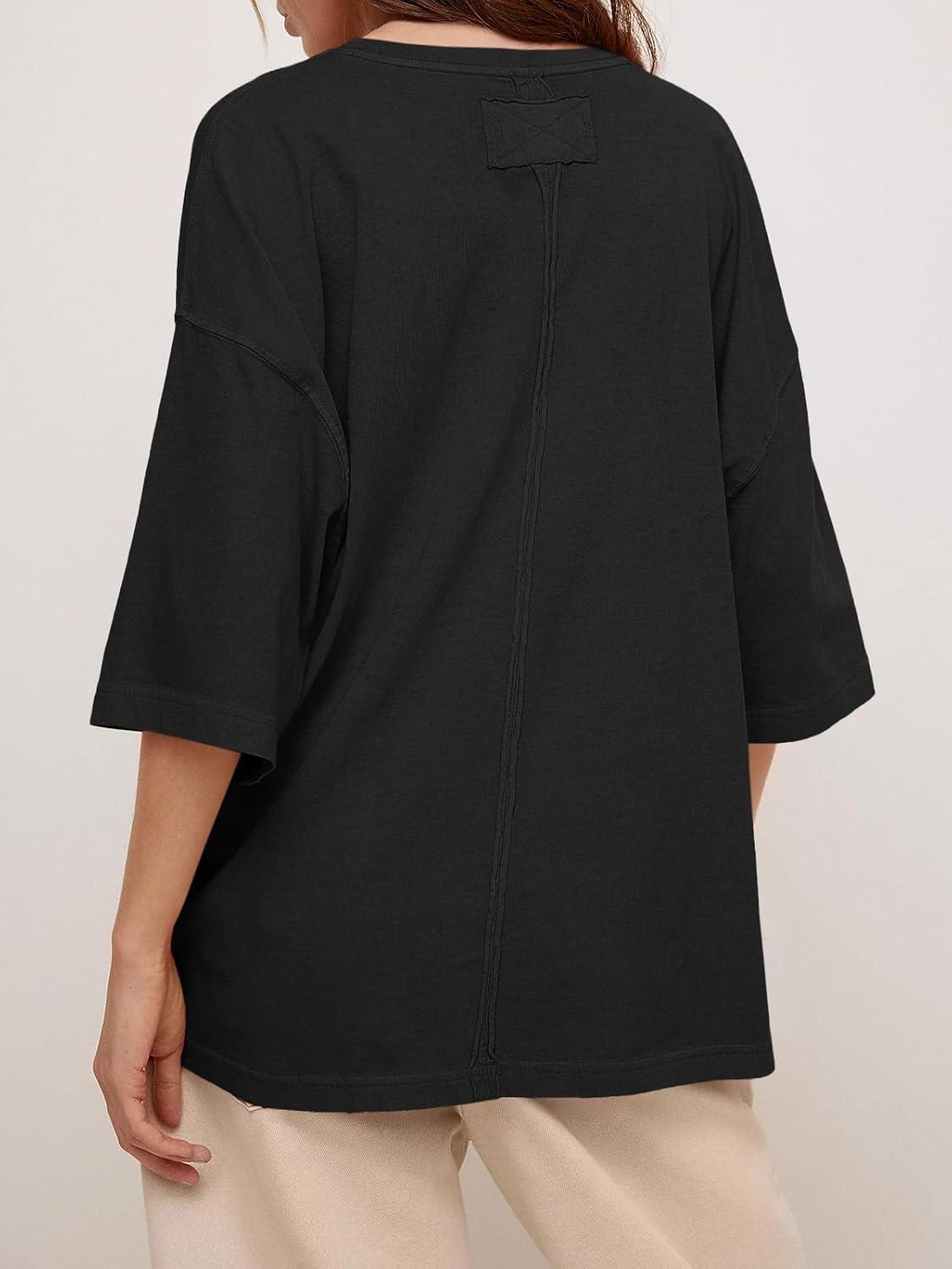 imageTankaneo Womens Oversized Half Sleeve TShirts Summer Casual Crew Neck Tunic Tops Loose Fit Boxy Basic TeesHeartblack