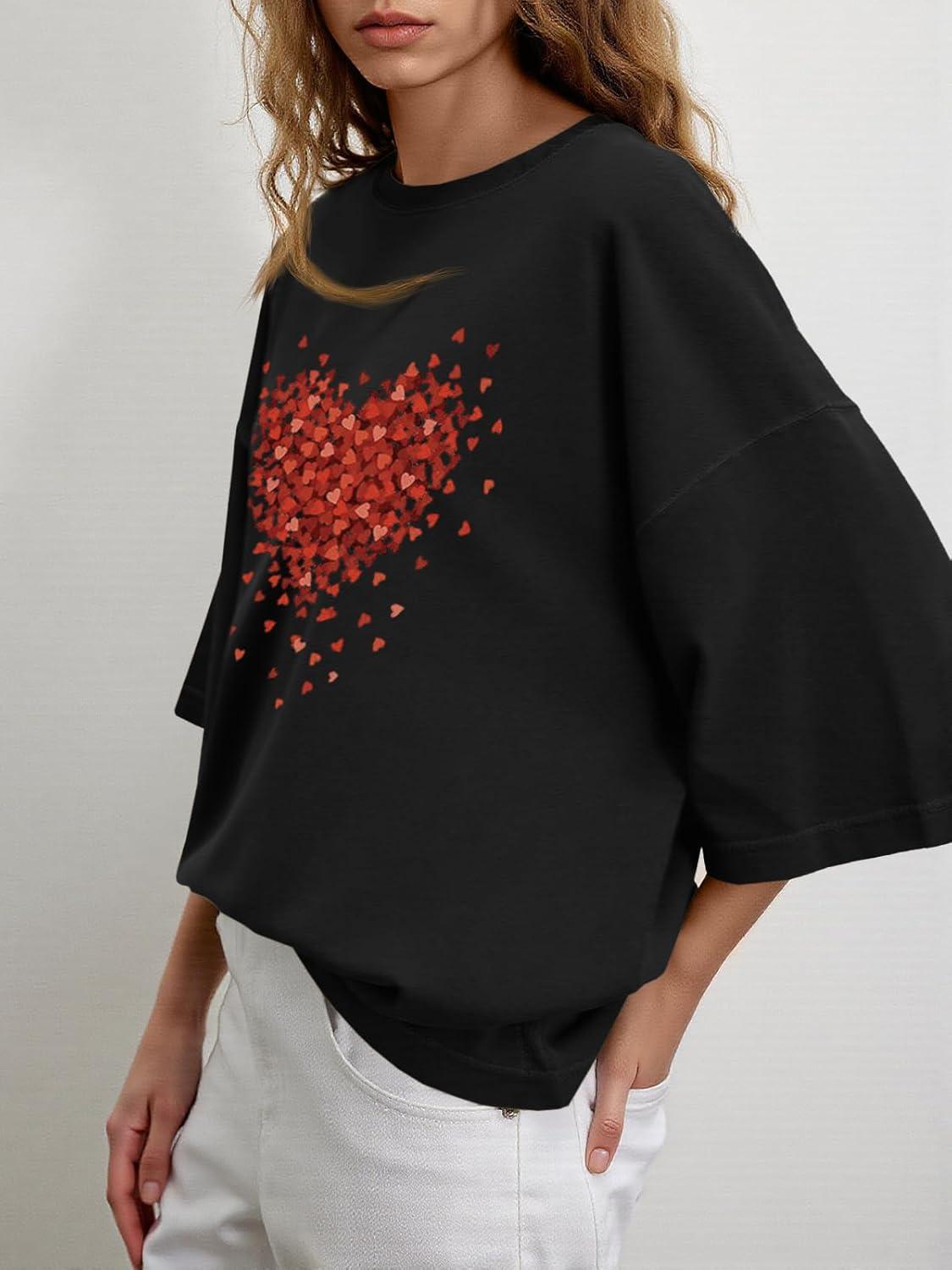 imageTankaneo Womens Oversized Half Sleeve TShirts Summer Casual Crew Neck Tunic Tops Loose Fit Boxy Basic TeesHeartblack