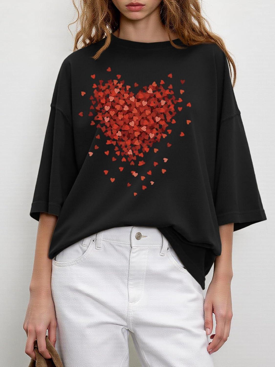 imageTankaneo Womens Oversized Half Sleeve TShirts Summer Casual Crew Neck Tunic Tops Loose Fit Boxy Basic TeesHeartblack