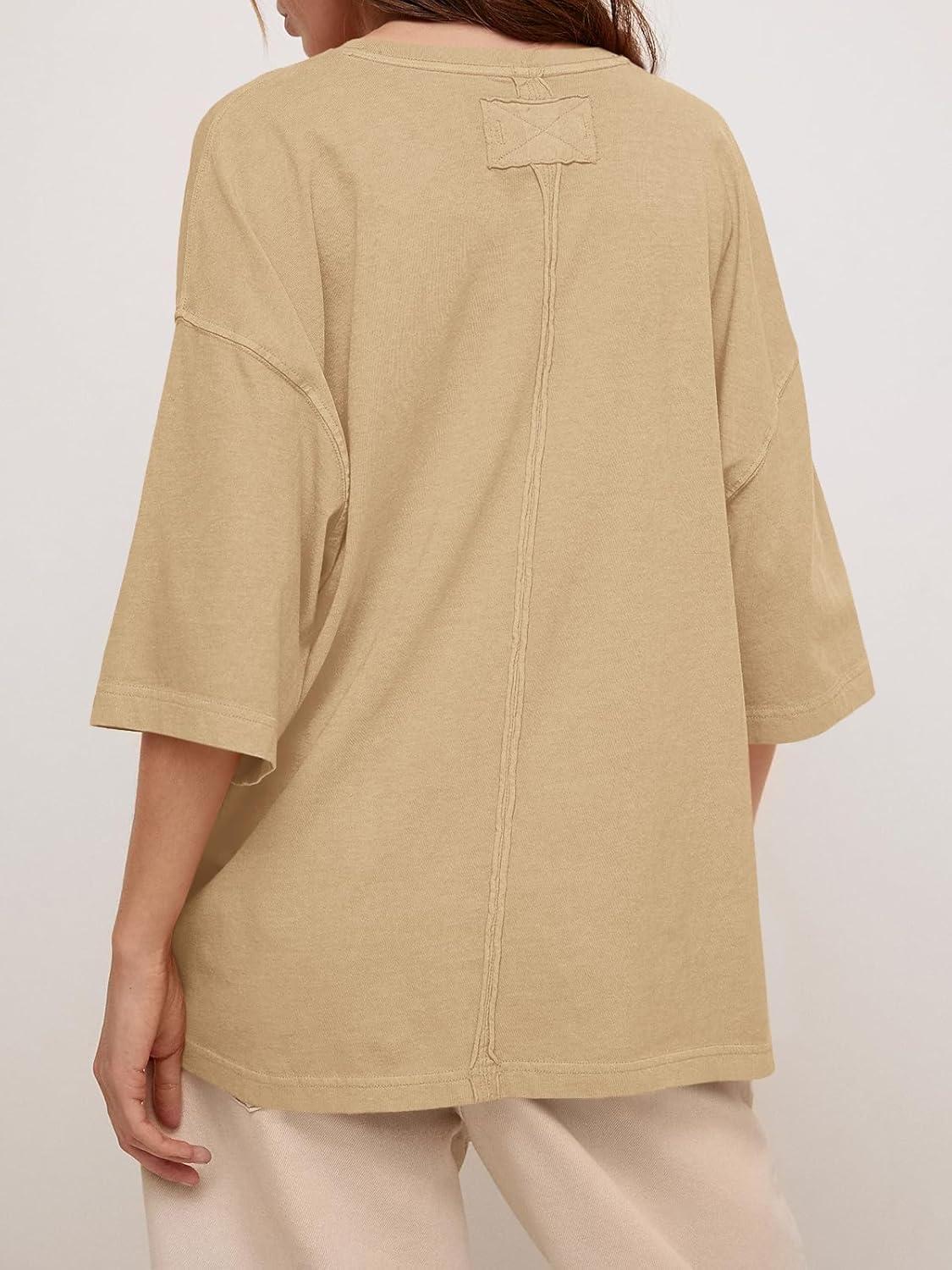 imageTankaneo Womens Oversized Half Sleeve TShirts Summer Casual Crew Neck Tunic Tops Loose Fit Boxy Basic TeesKhaki