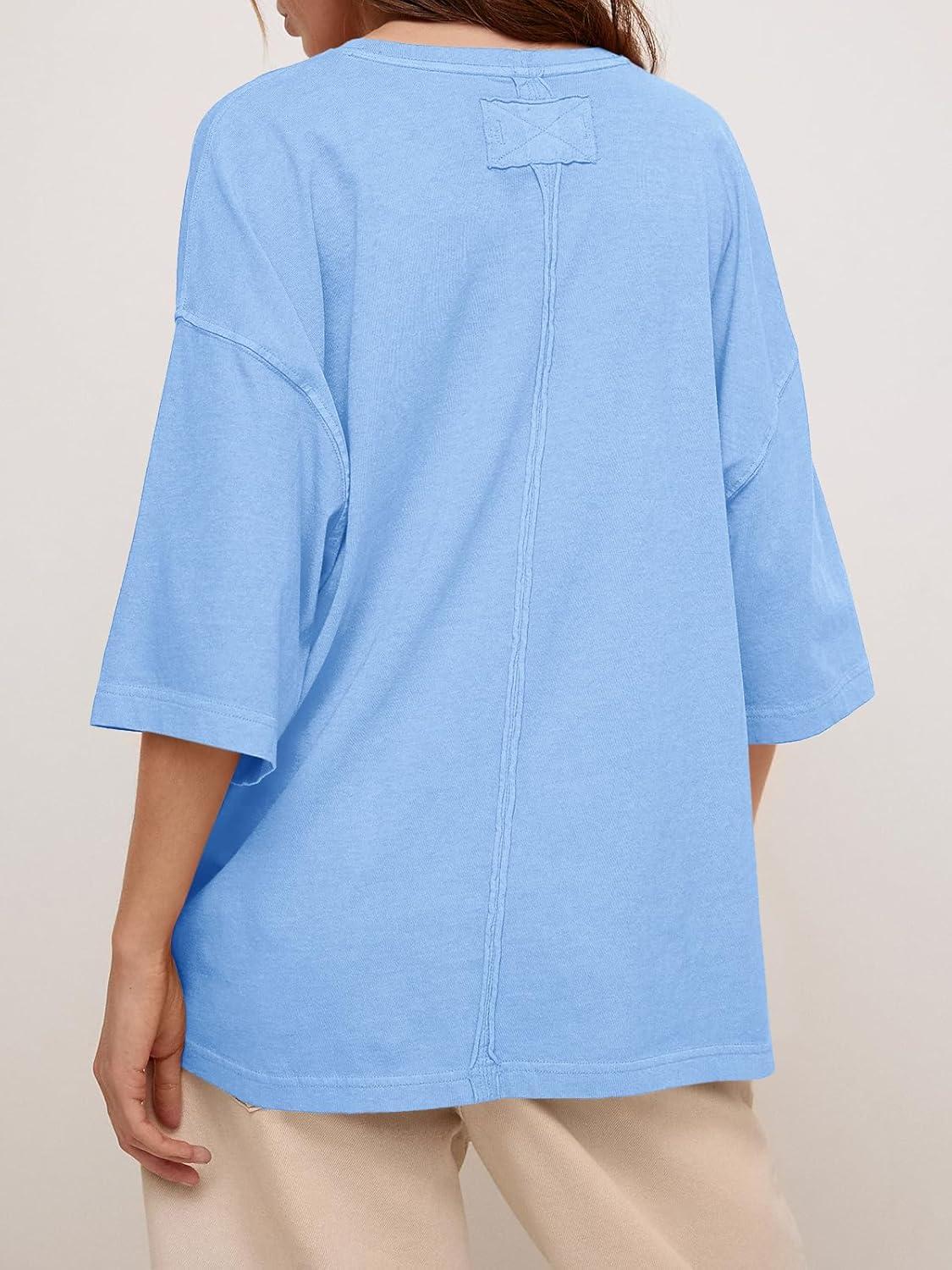 imageTankaneo Womens Oversized Half Sleeve TShirts Summer Casual Crew Neck Tunic Tops Loose Fit Boxy Basic TeesLight Blue