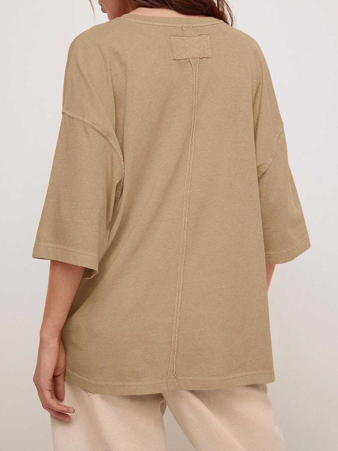 imageTankaneo Womens Oversized Half Sleeve TShirts Summer Casual Crew Neck Tunic Tops Loose Fit Boxy Basic TeesLight Coffee