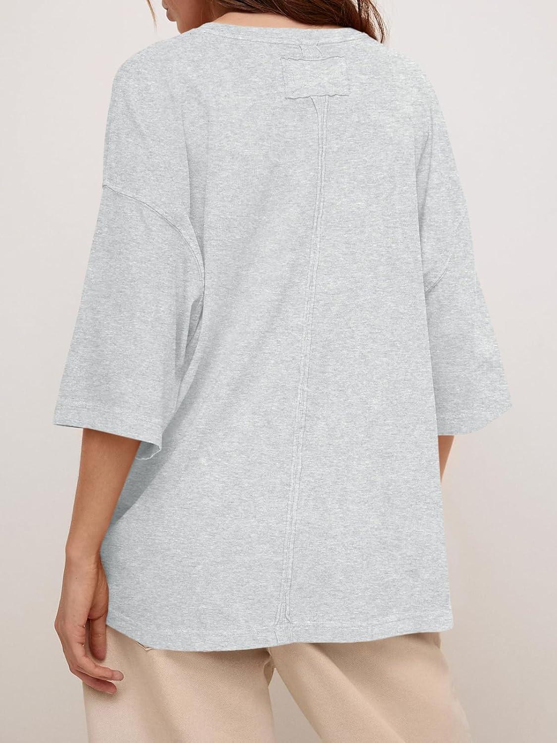 imageTankaneo Womens Oversized Half Sleeve TShirts Summer Casual Crew Neck Tunic Tops Loose Fit Boxy Basic TeesLight Grey