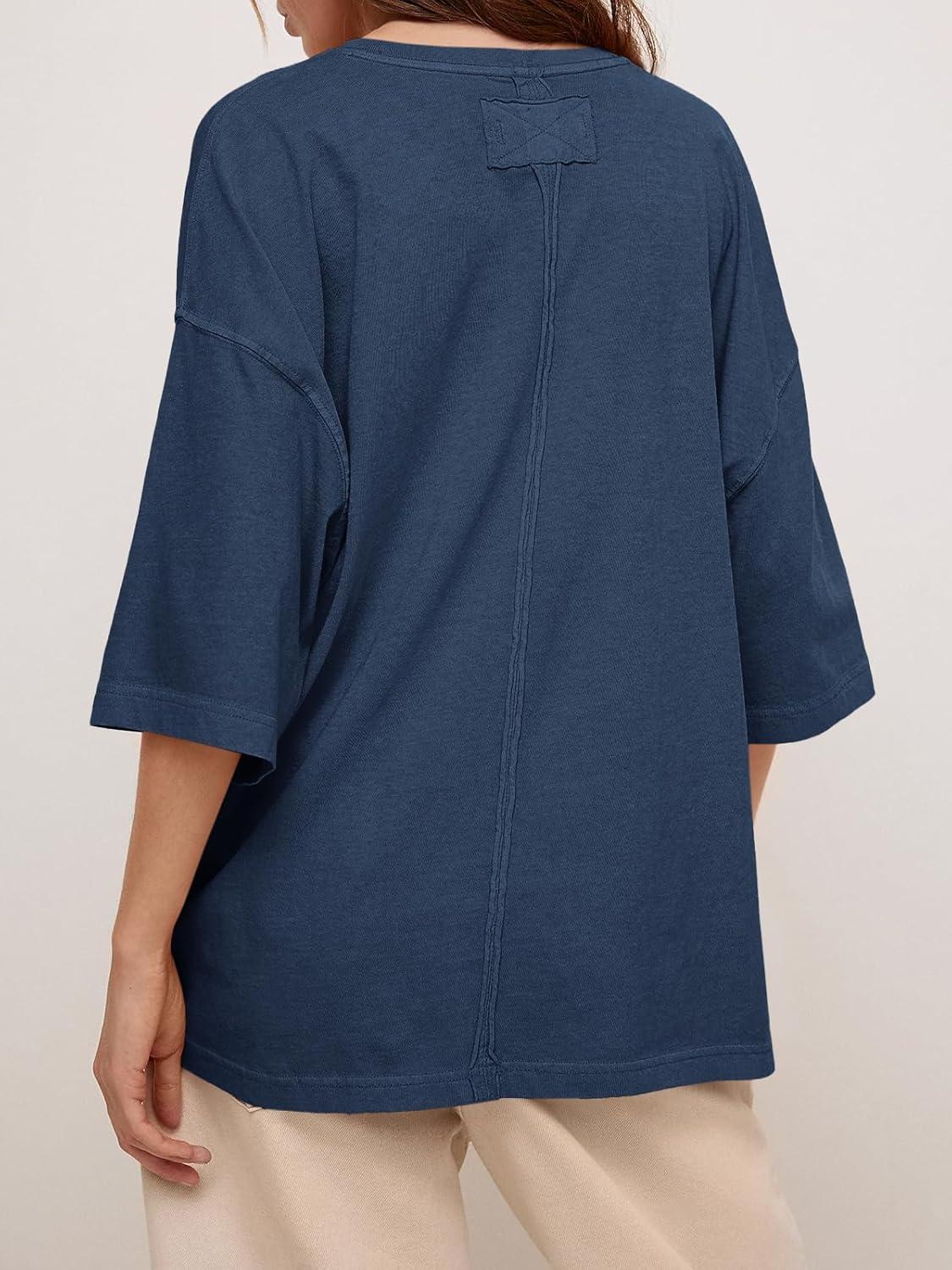 imageTankaneo Womens Oversized Half Sleeve TShirts Summer Casual Crew Neck Tunic Tops Loose Fit Boxy Basic TeesNavy