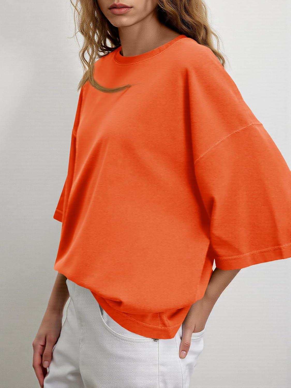 imageTankaneo Womens Oversized Half Sleeve TShirts Summer Casual Crew Neck Tunic Tops Loose Fit Boxy Basic TeesOrange