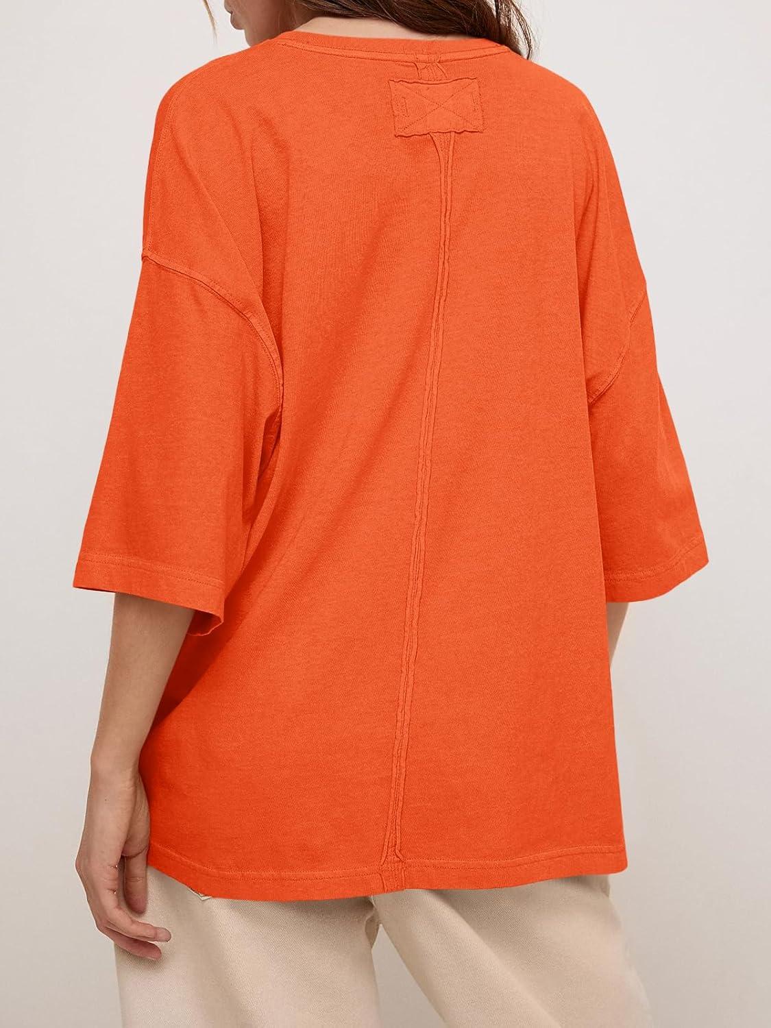 imageTankaneo Womens Oversized Half Sleeve TShirts Summer Casual Crew Neck Tunic Tops Loose Fit Boxy Basic TeesOrange