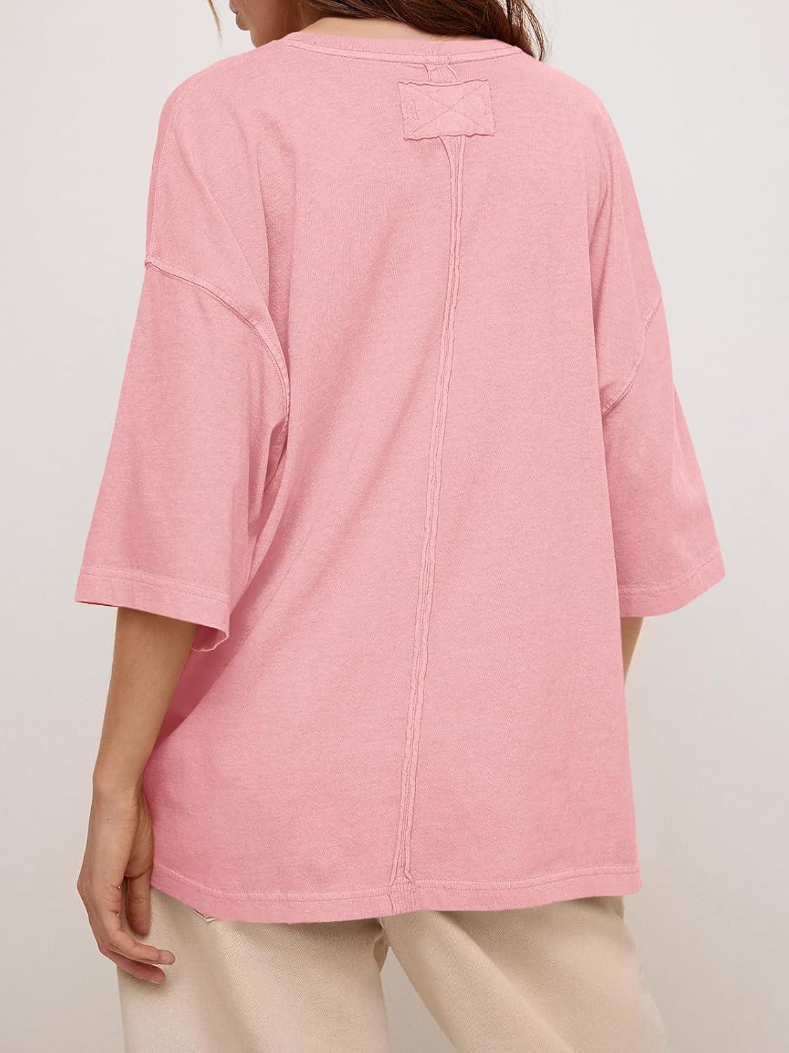 imageTankaneo Womens Oversized Half Sleeve TShirts Summer Casual Crew Neck Tunic Tops Loose Fit Boxy Basic TeesPink