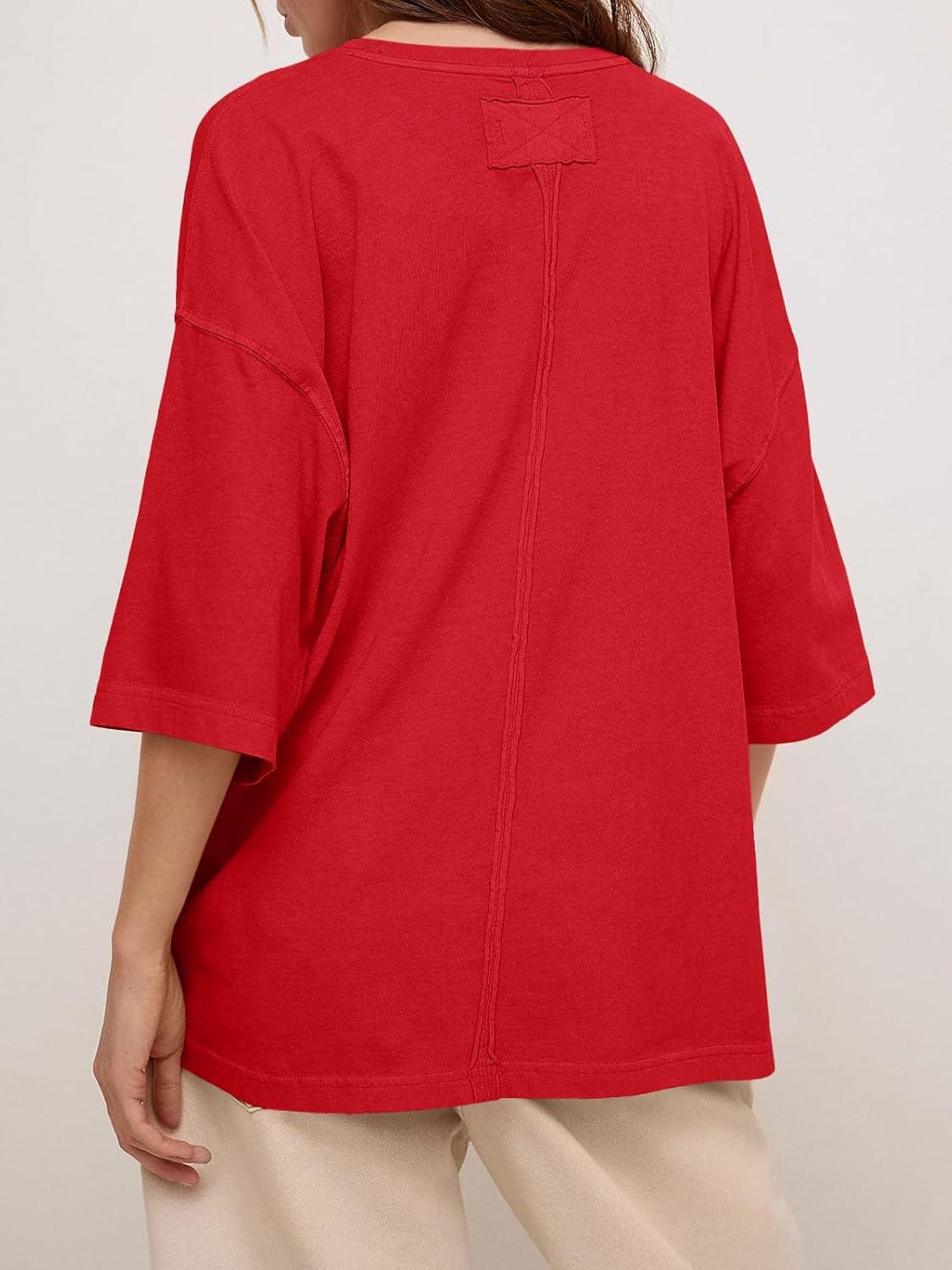 imageTankaneo Womens Oversized Half Sleeve TShirts Summer Casual Crew Neck Tunic Tops Loose Fit Boxy Basic TeesRed