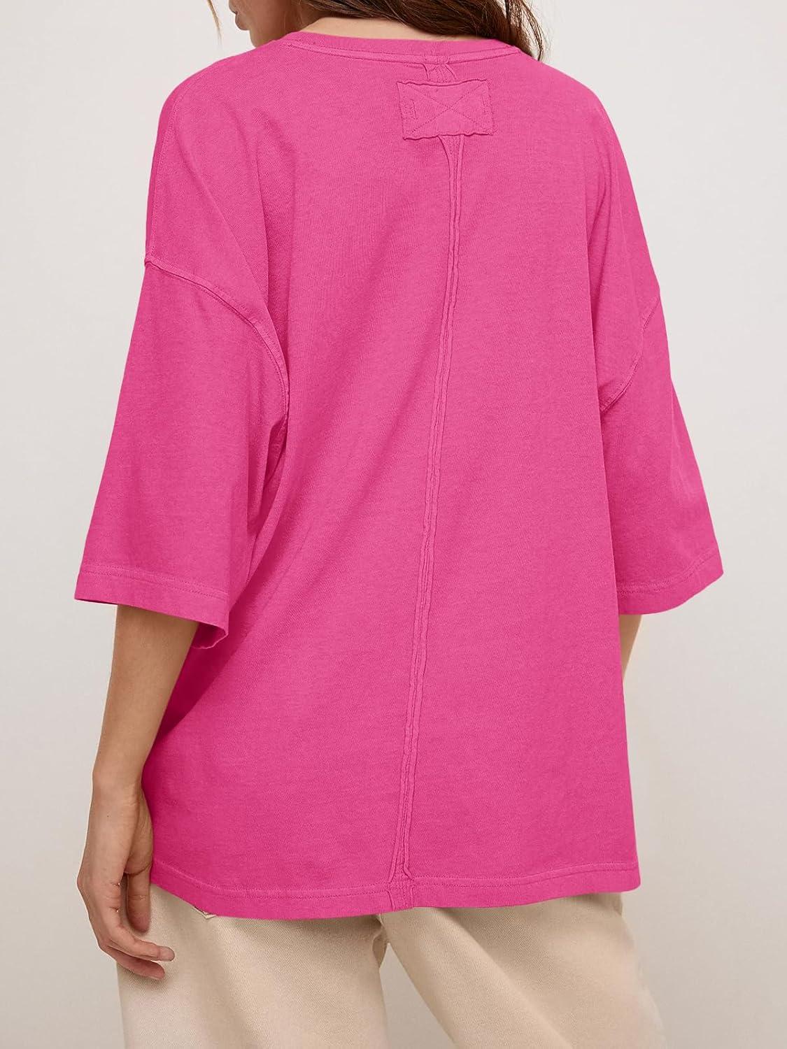 imageTankaneo Womens Oversized Half Sleeve TShirts Summer Casual Crew Neck Tunic Tops Loose Fit Boxy Basic TeesRose Red