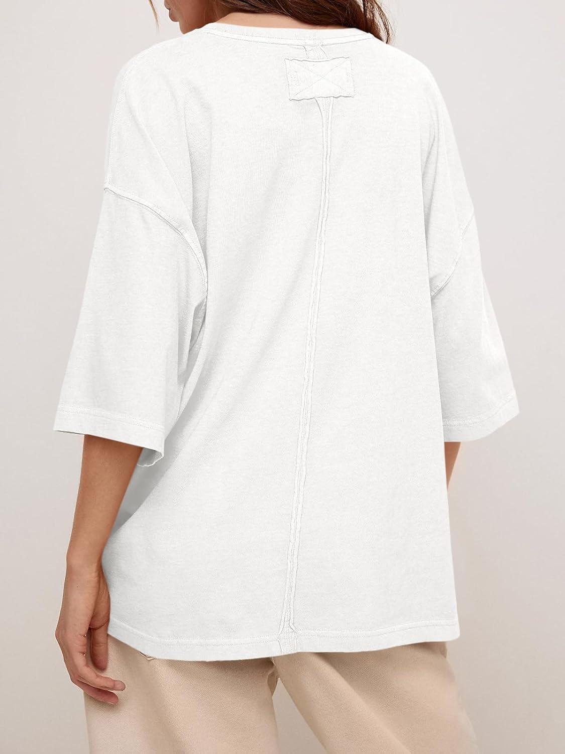 imageTankaneo Womens Oversized Half Sleeve TShirts Summer Casual Crew Neck Tunic Tops Loose Fit Boxy Basic TeesWhite