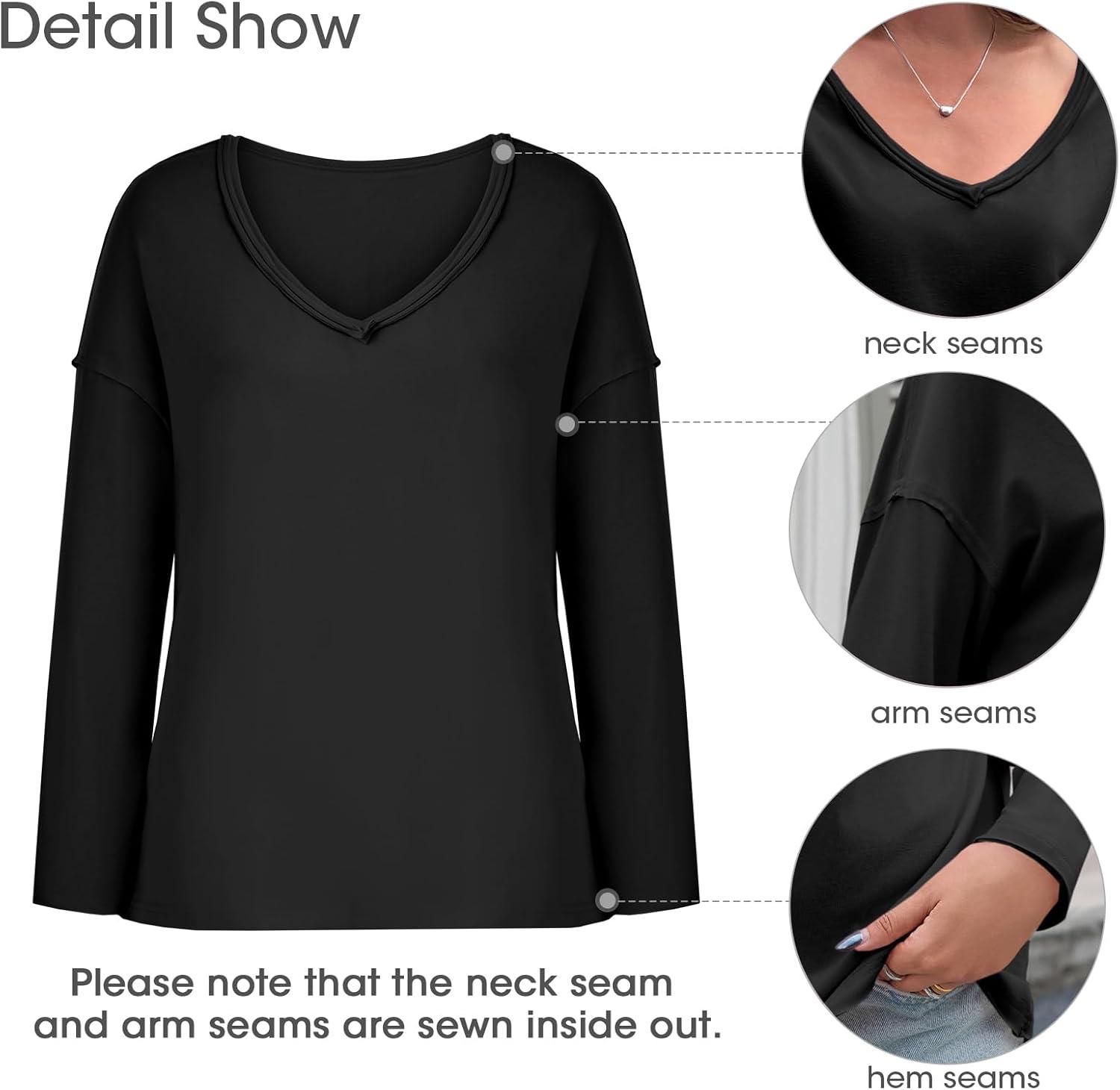 imageTankaneo Womens Oversized Long Sleeve Shirts Deep V Neck Fall Tops Casual Loose Fit Tunic Basic TeesBlack