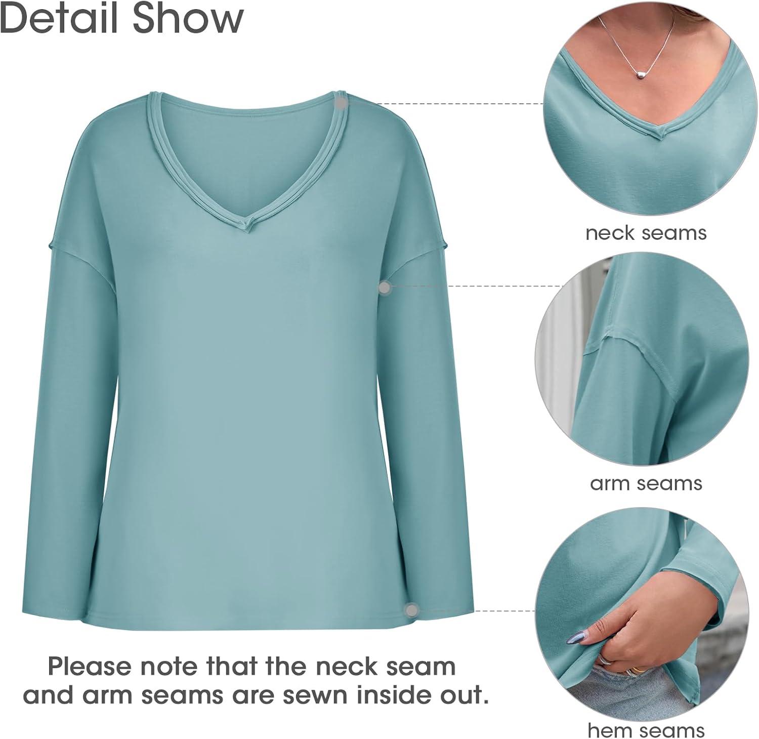 imageTankaneo Womens Oversized Long Sleeve Shirts Deep V Neck Fall Tops Casual Loose Fit Tunic Basic TeesBlue Green