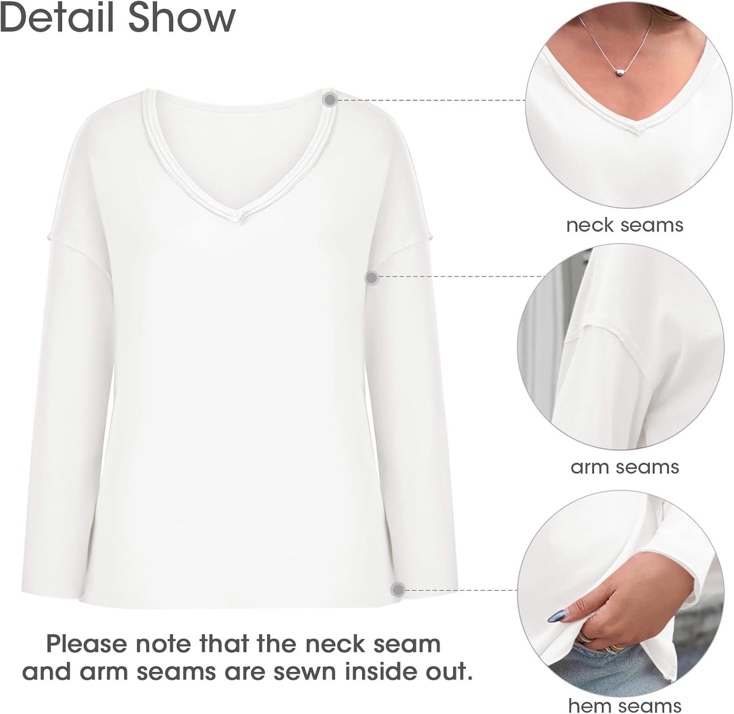 imageTankaneo Womens Oversized Long Sleeve Shirts Deep V Neck Fall Tops Casual Loose Fit Tunic Basic TeesWhite