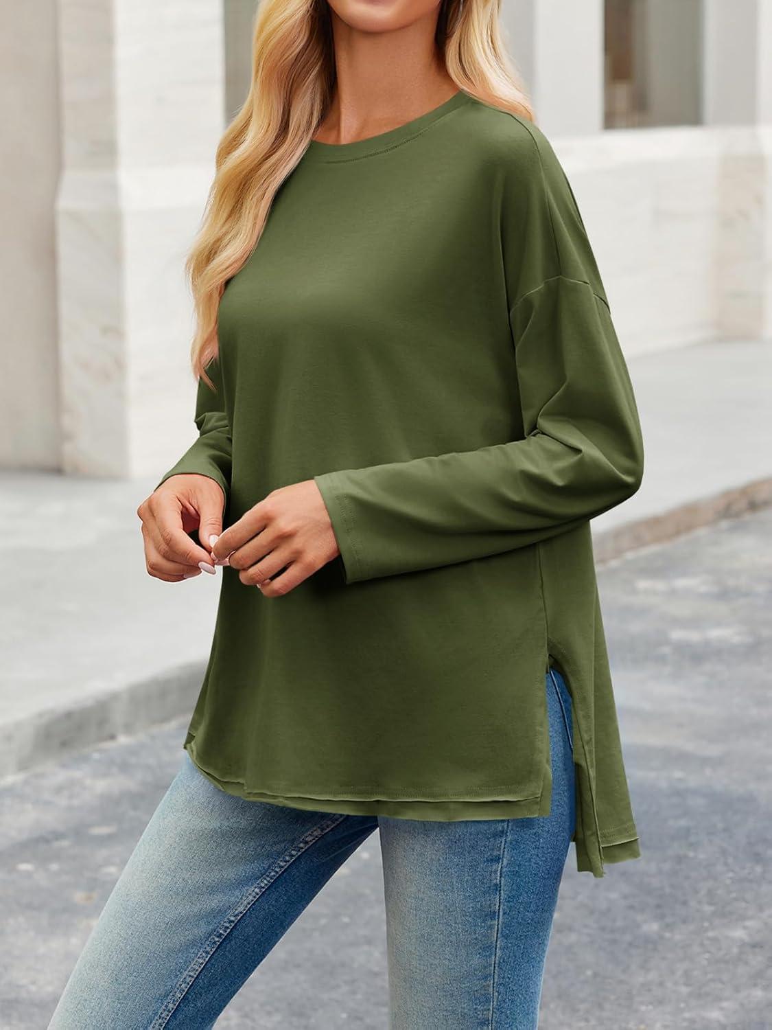 imageTankaneo Womens Oversized Long Sleeve T Shirts 2025 Crewneck Basic Tee Loose Fit Tunic Tops Casual Fall Workout ClothesArmy Green