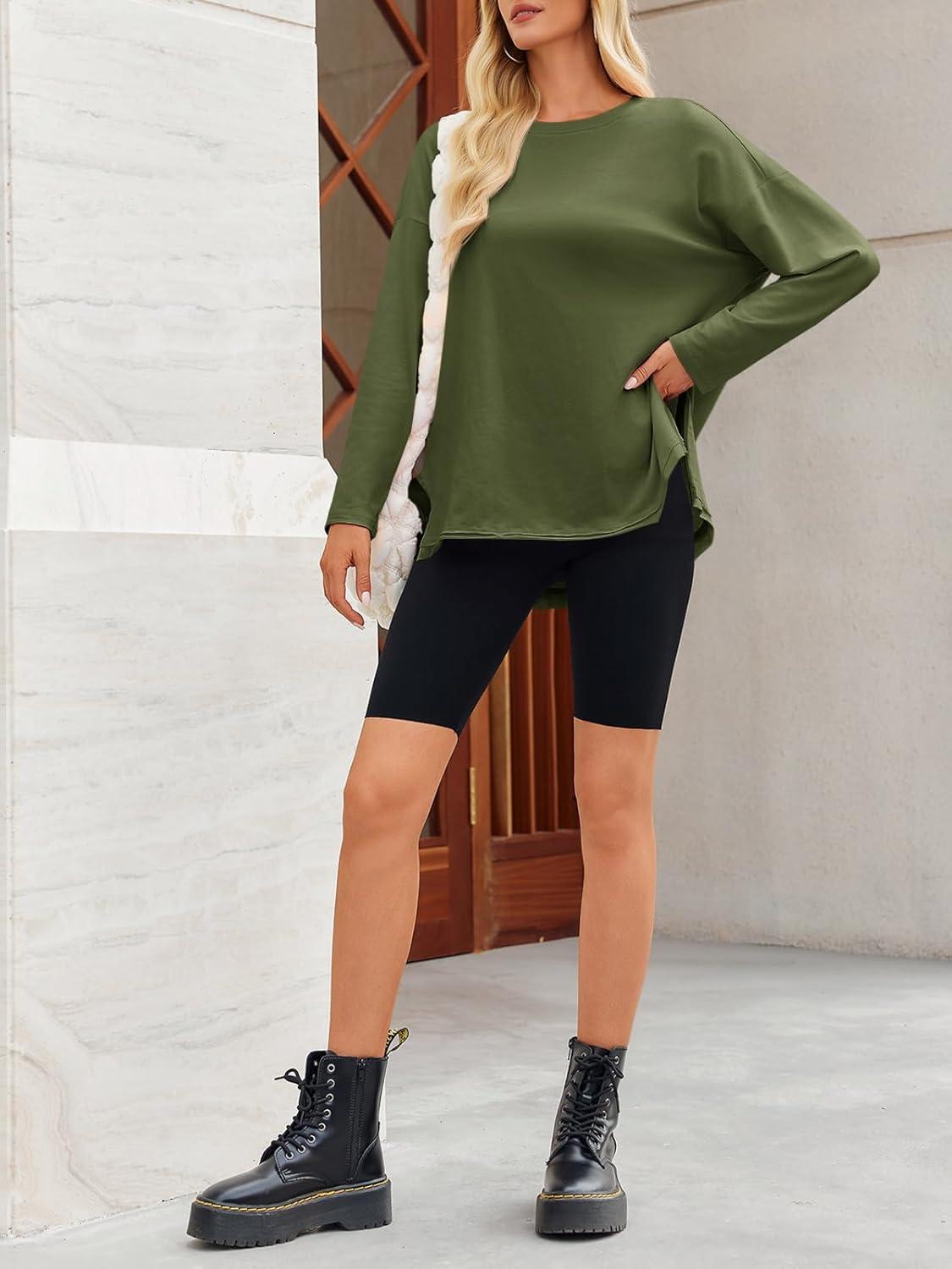 imageTankaneo Womens Oversized Long Sleeve T Shirts 2025 Crewneck Basic Tee Loose Fit Tunic Tops Casual Fall Workout ClothesArmy Green