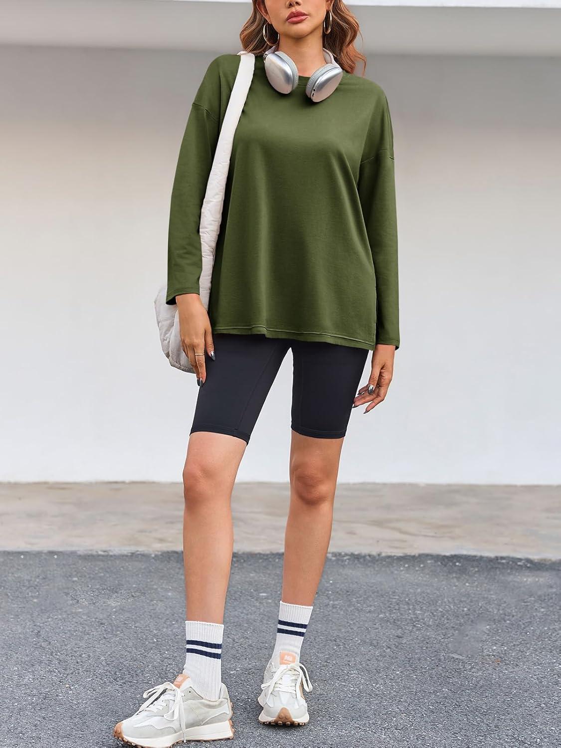 imageTankaneo Womens Oversized Long Sleeve T Shirts 2025 Crewneck Basic Tee Loose Fit Tunic Tops Casual Fall Workout ClothesArmy Green