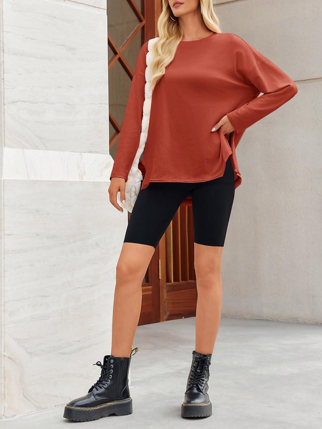 imageTankaneo Womens Oversized Long Sleeve T Shirts 2025 Crewneck Basic Tee Loose Fit Tunic Tops Casual Fall Workout ClothesBrick Red